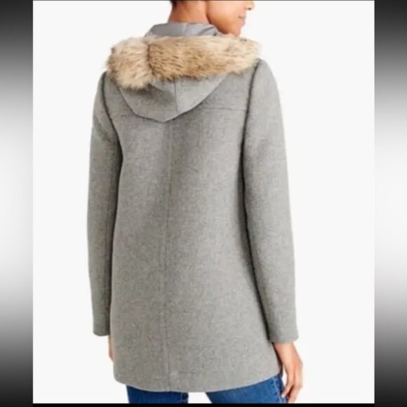 J. Crew Mercantile Gray Vail Wool Blend‎ Winter Coat Faux Fur Trim Women's 4 - Picture 2 of 9